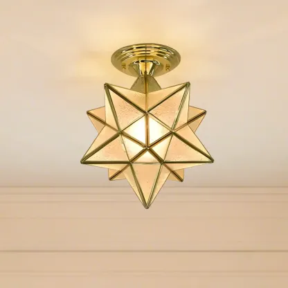 Gold Star Glass Shade Metal Semi Flush Ceiling Light Image - 2