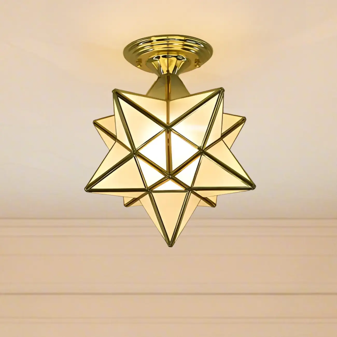 Gold Star Glass Shade Metal Semi Flush Ceiling Light Image - 5 | homeyfad