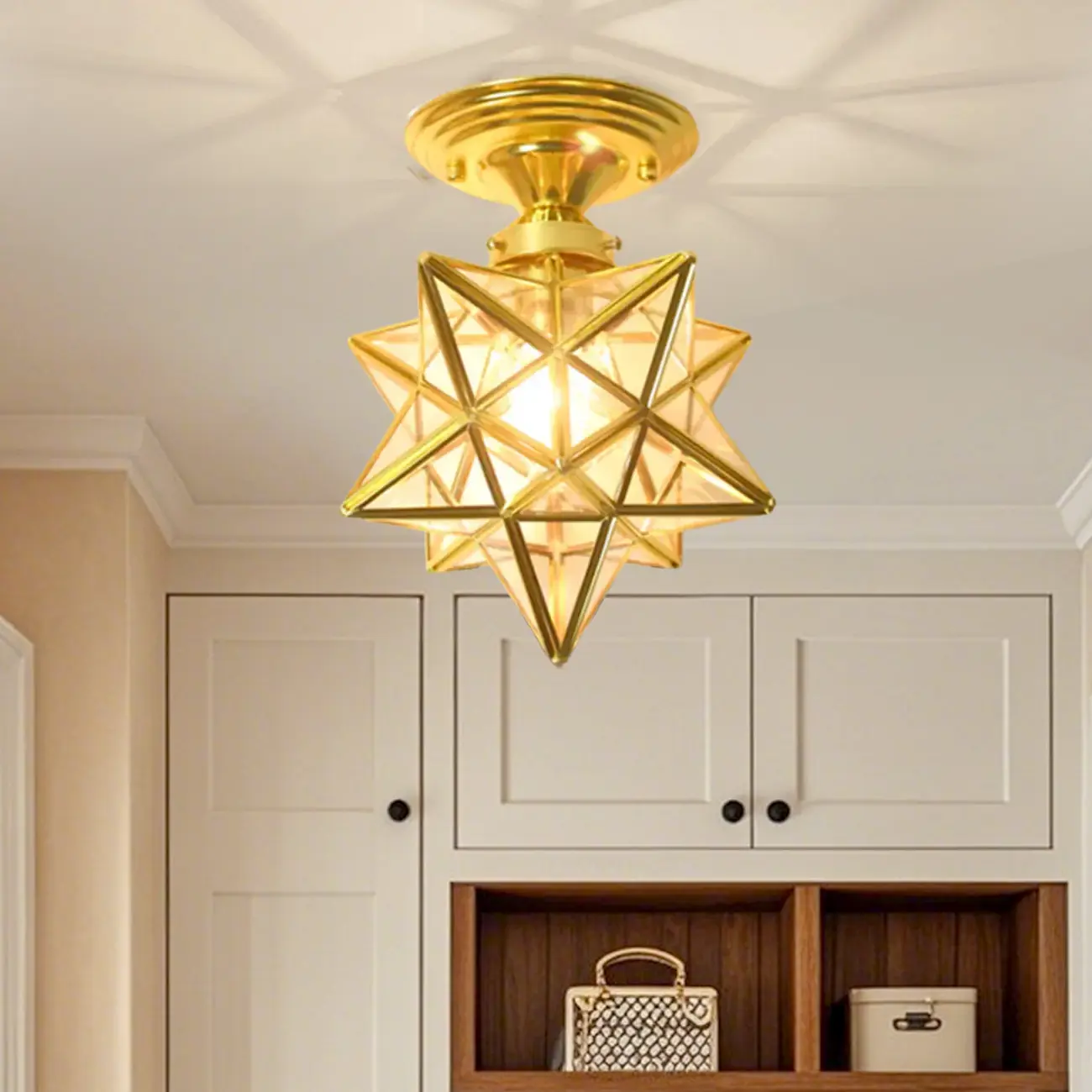 Gold Star Glass Shade Metal Semi Flush Ceiling Light Image - 7 | homeyfad