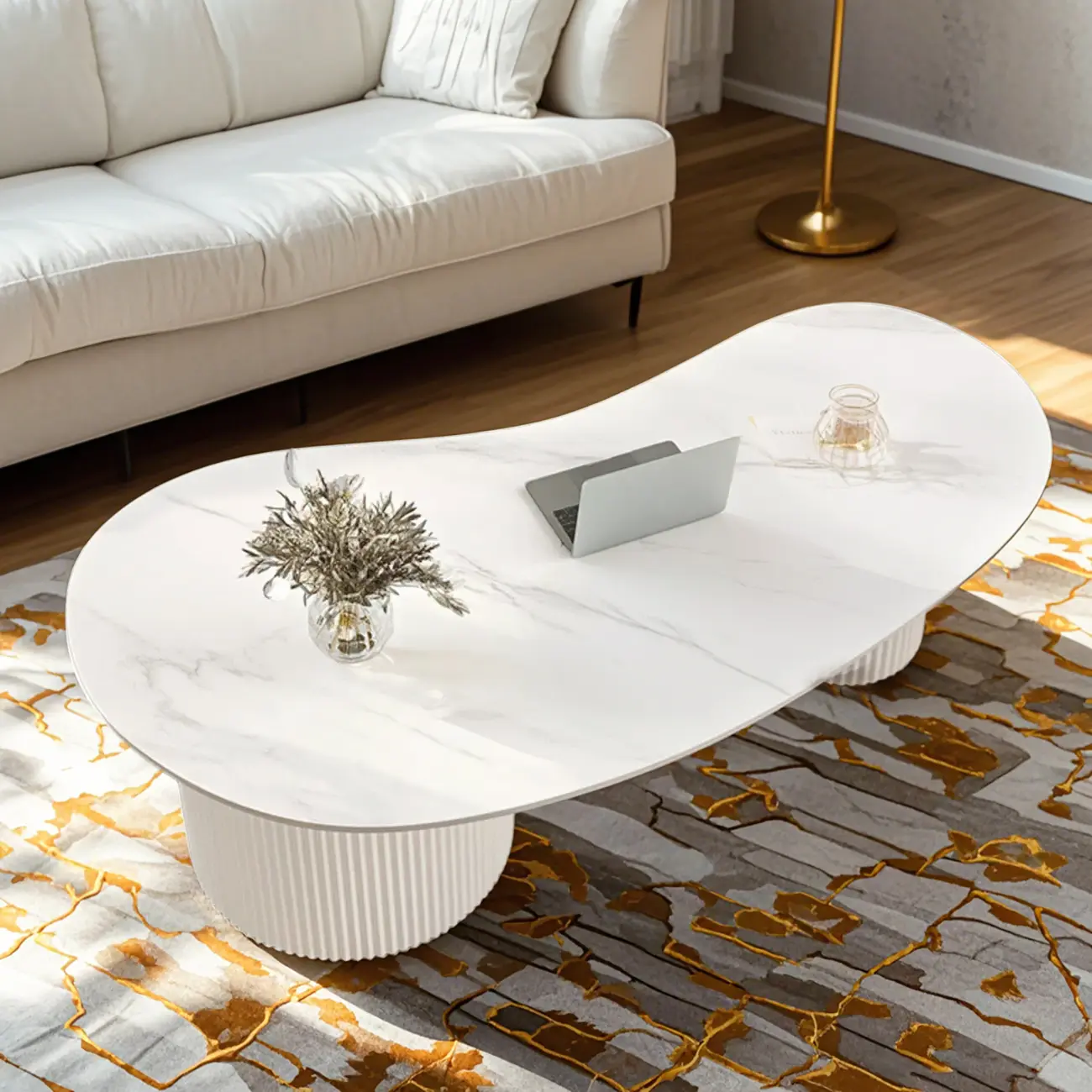 Minimalist Standard White Oval Coffee Table with 2 Drawers Image - 4 | homeyfad