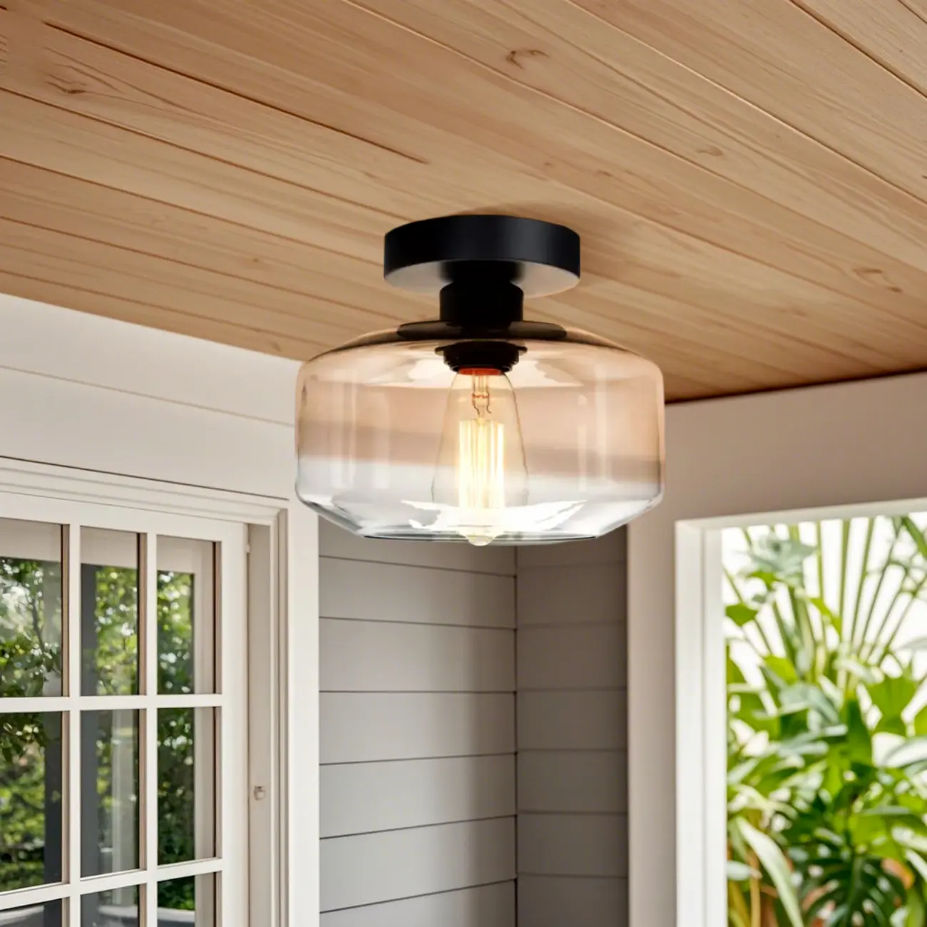 Industrial Semi Flush Ceiling Light Clear Glass Shade for Hallway Image - 1 | homeyfad