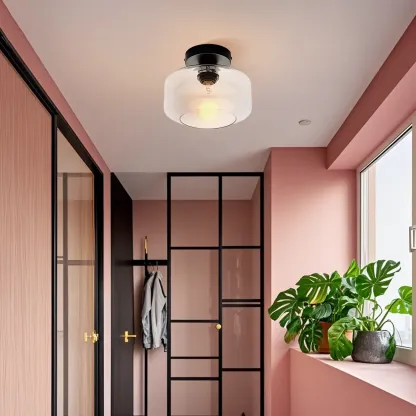 Industrial Semi Flush Ceiling Light Clear Glass Shade for Hallway Image - 3