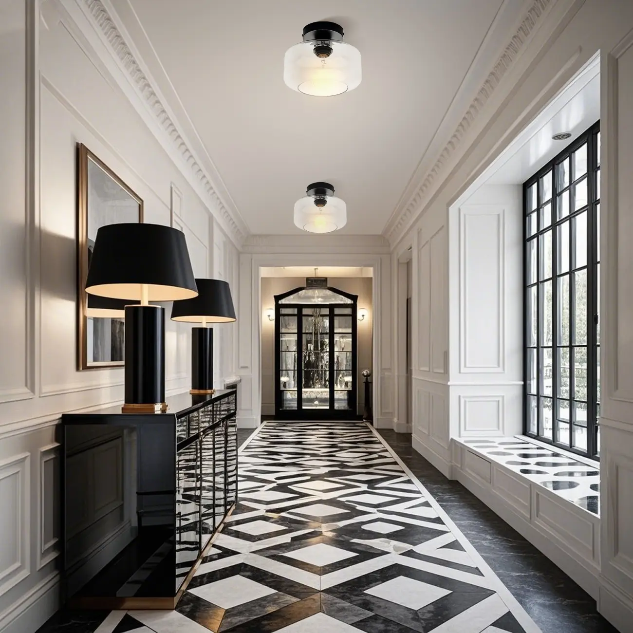 Industrial Semi Flush Ceiling Light Clear Glass Shade for Hallway Image - 4 | homeyfad