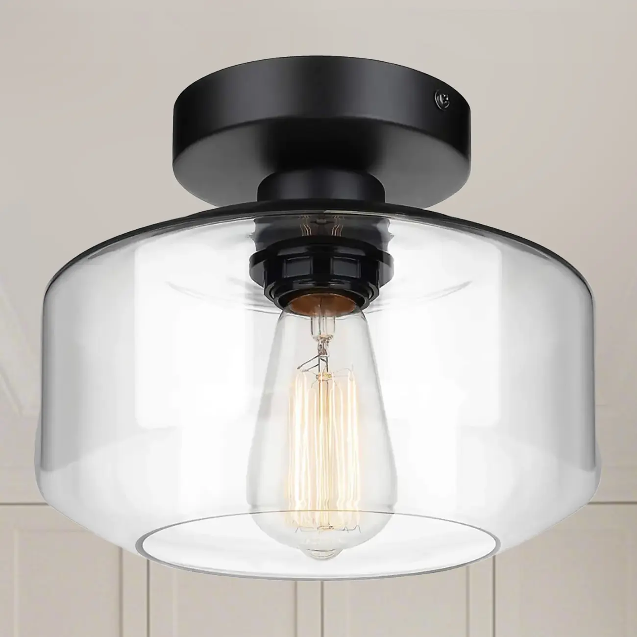Industrial Semi Flush Ceiling Light Clear Glass Shade for Hallway Image - 20 | homeyfad