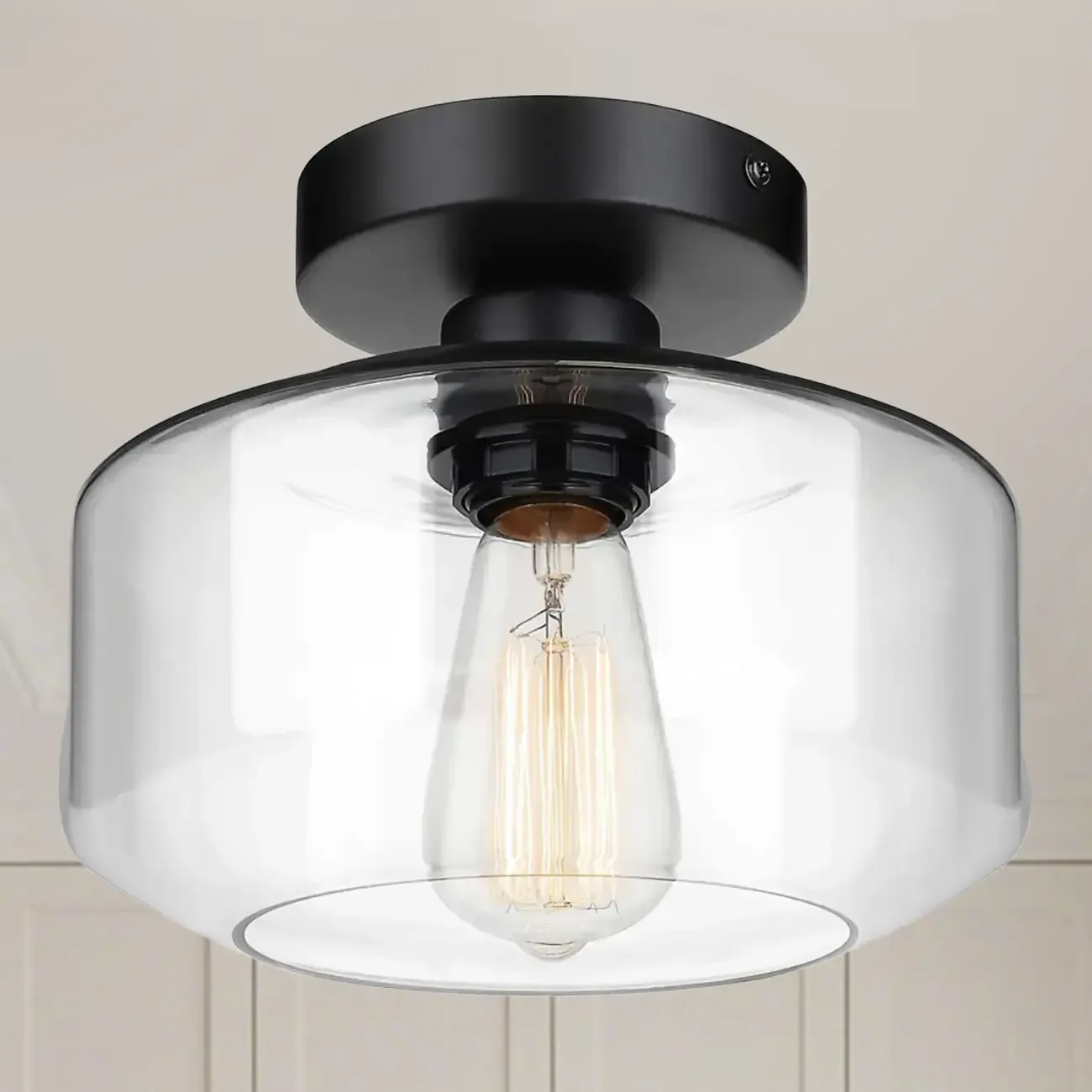 Industrial Semi Flush Ceiling Light Clear Glass Shade for Hallway Image - 20