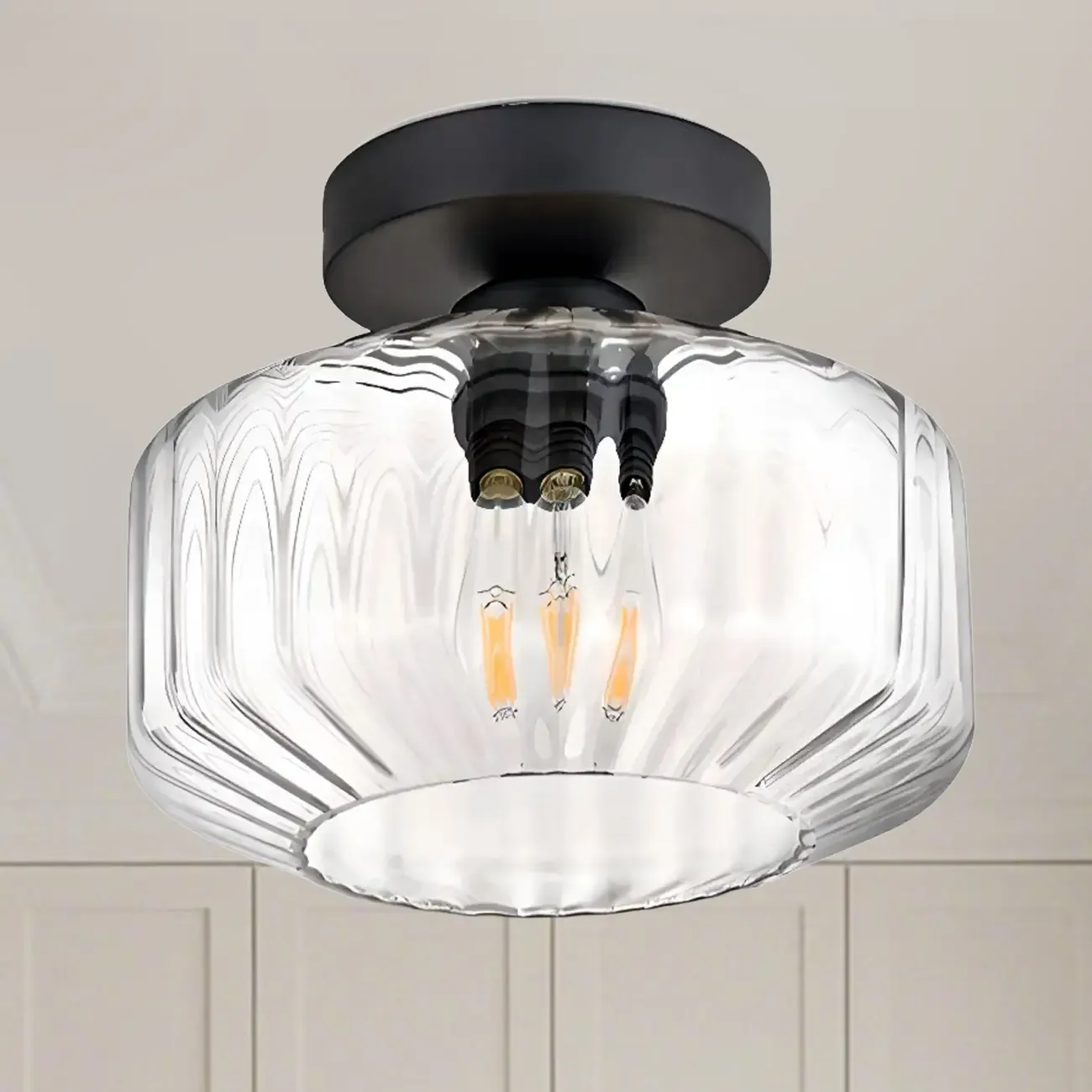 Industrial Semi Flush Ceiling Light Clear Glass Shade for Hallway Image - 21