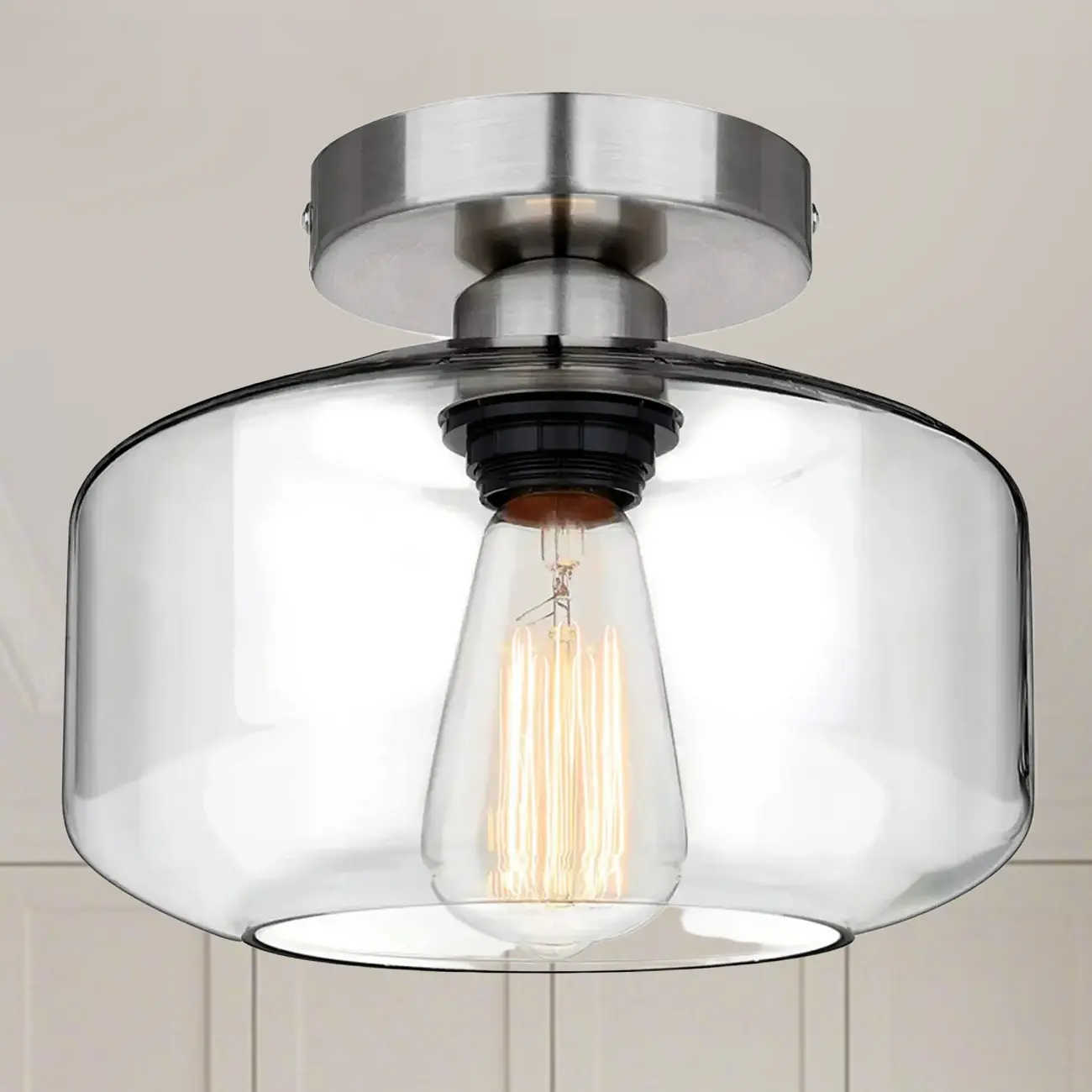 Industrial Semi Flush Ceiling Light Clear Glass Shade for Hallway Image - 22 | homeyfad