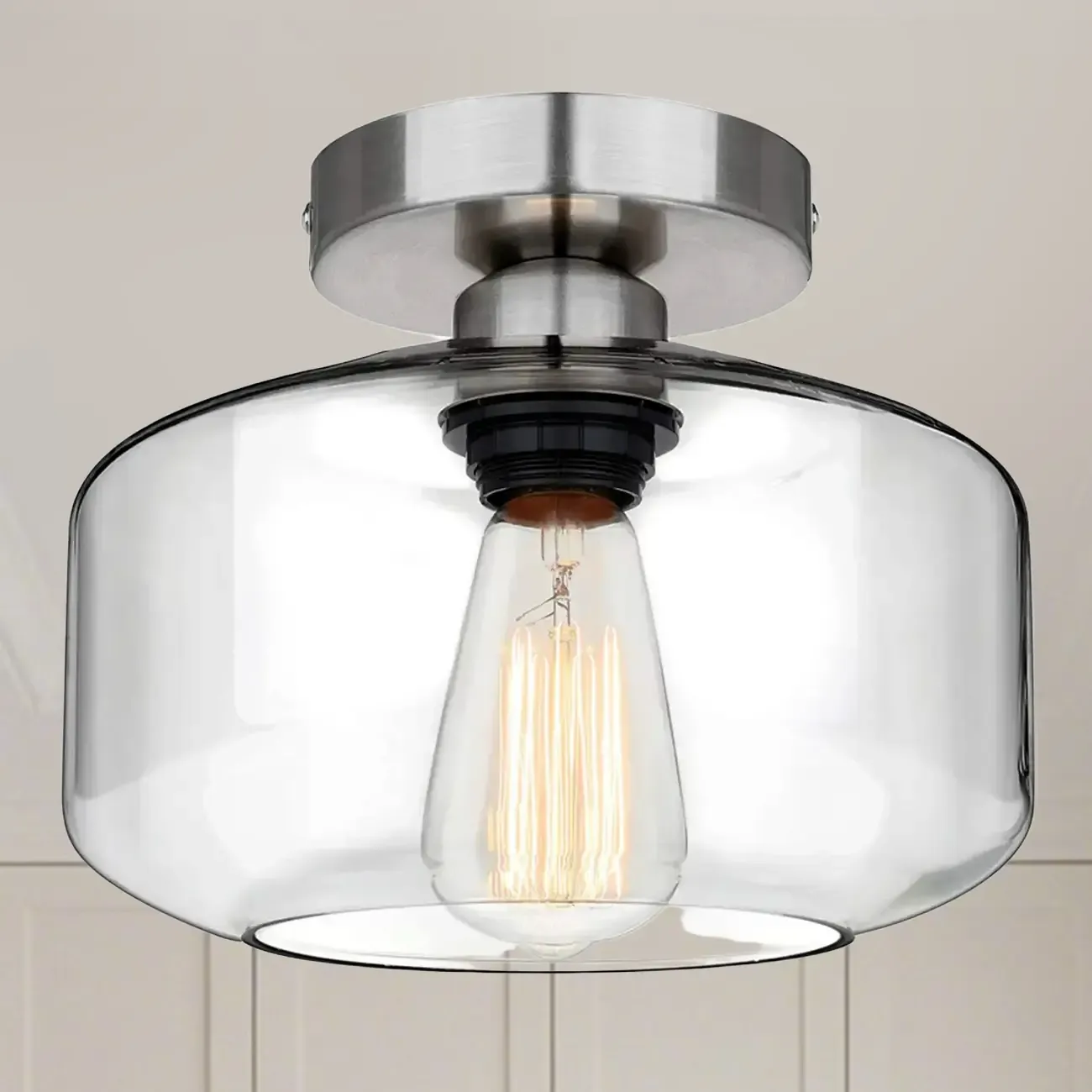 Industrial Semi Flush Ceiling Light Clear Glass Shade for Hallway Image - 22