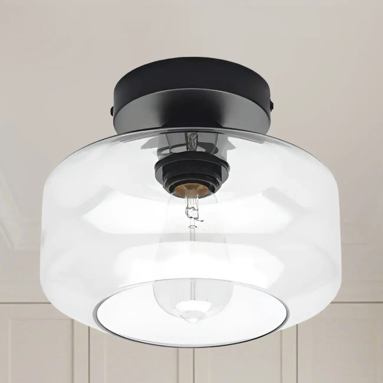 Industrial Semi Flush Ceiling Light Clear Glass Shade for Hallway Image - 23 | homeyfad