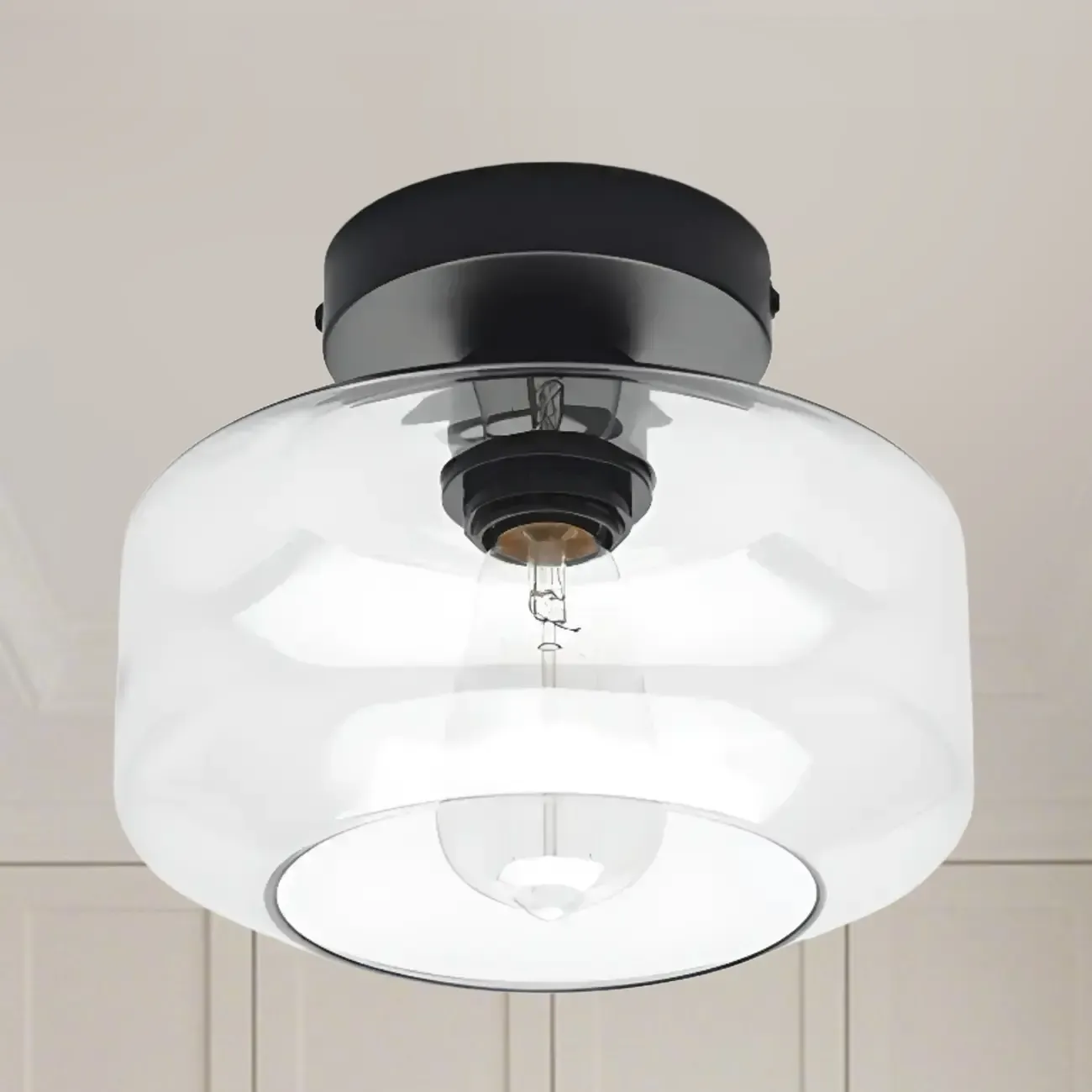 Industrial Semi Flush Ceiling Light Clear Glass Shade for Hallway Image - 23