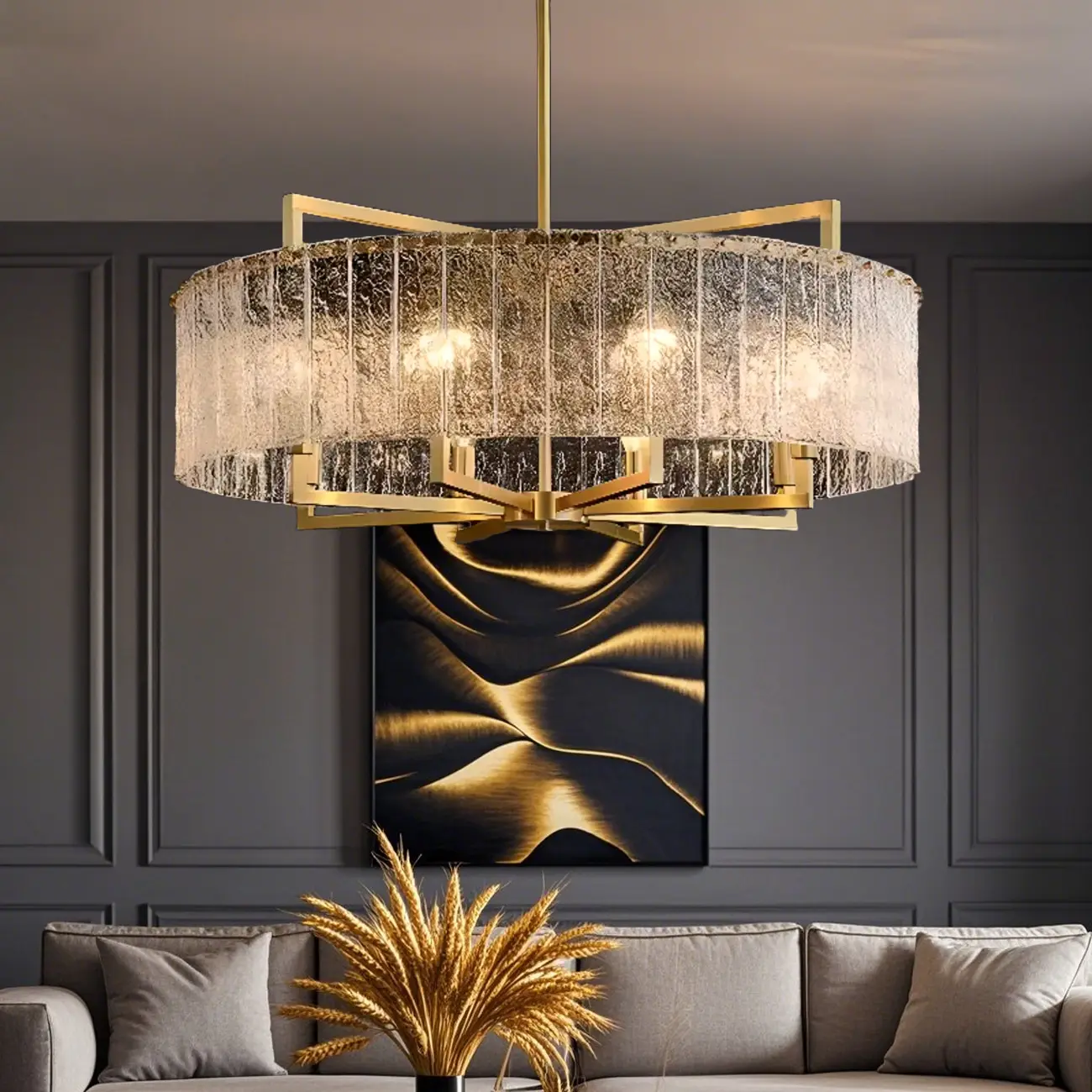 Modern Crystal Round Chandelier with Gold Frame for Decor Image - 2 | homeyfad