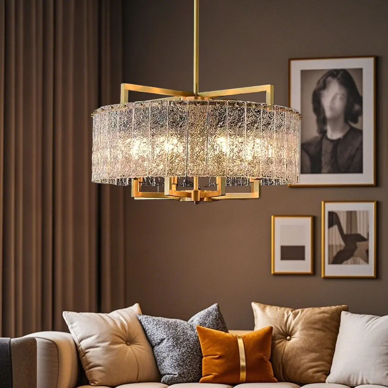 Modern Crystal Round Chandelier with Gold Frame for Decor Image - 3 | homeyfad