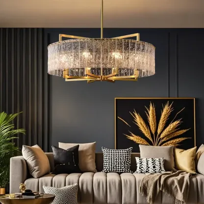 Modern Crystal Round Chandelier with Gold Frame for Decor Image - 4