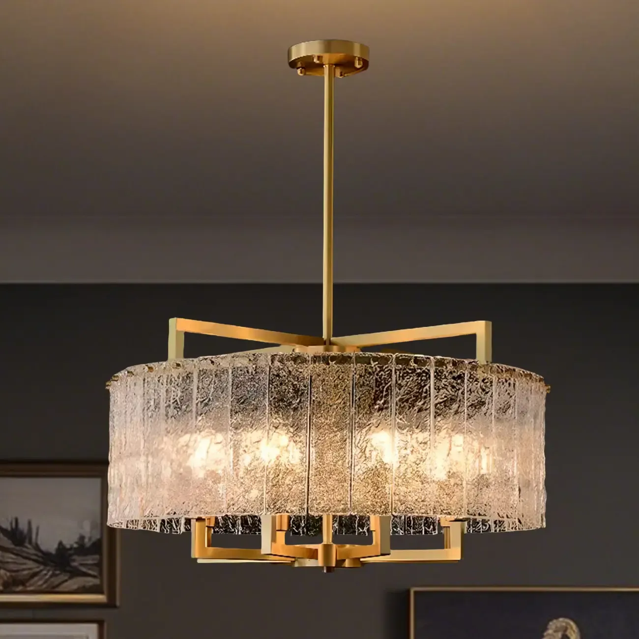 Modern Crystal Round Chandelier with Gold Frame for Decor Image - 5
