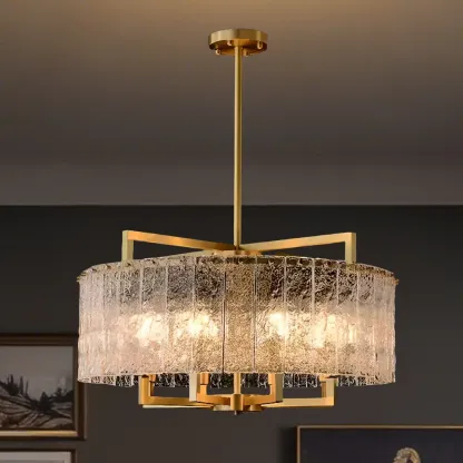Modern Crystal Round Chandelier with Gold Frame for Decor Image - 5