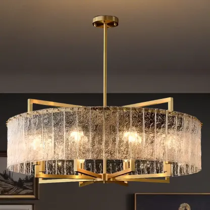 Modern Crystal Round Chandelier with Gold Frame for Decor Image - 6