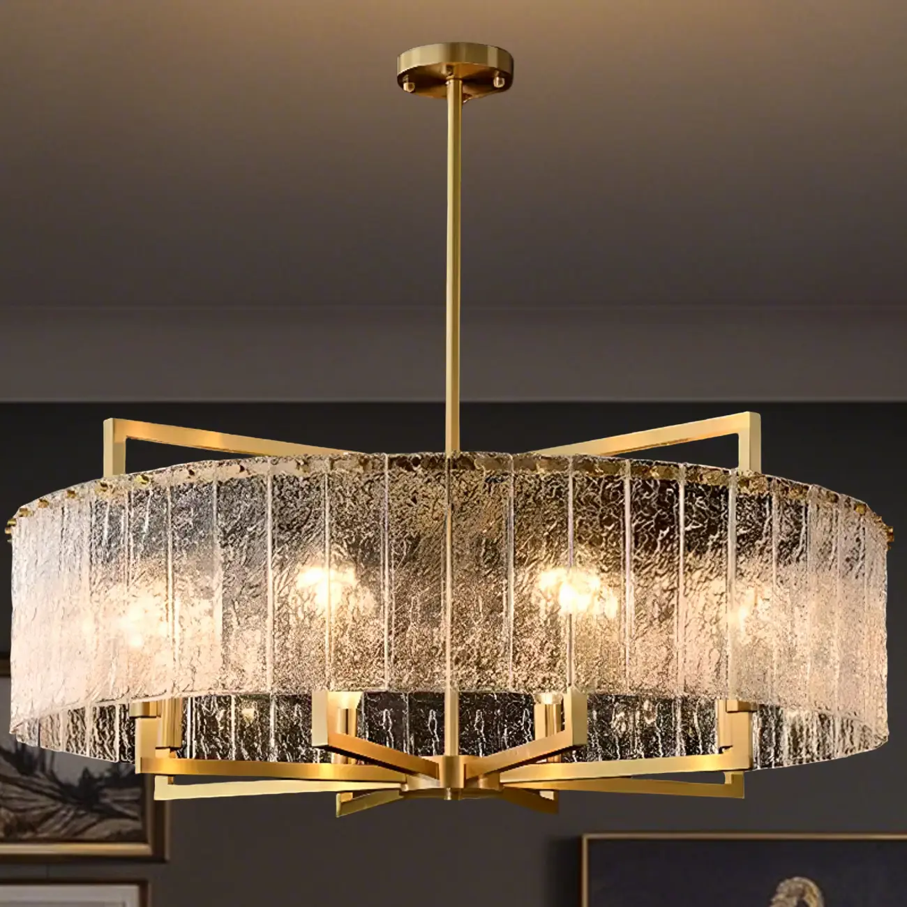 Modern Crystal Round Chandelier with Gold Frame for Decor Image - 7 | homeyfad