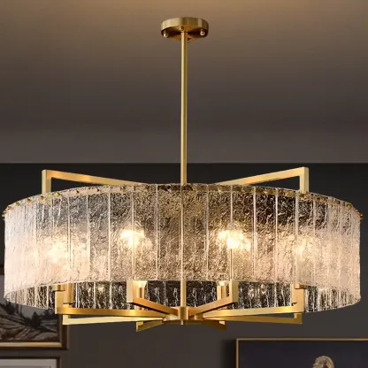 Modern Crystal Round Chandelier with Gold Frame for Decor Image - 7