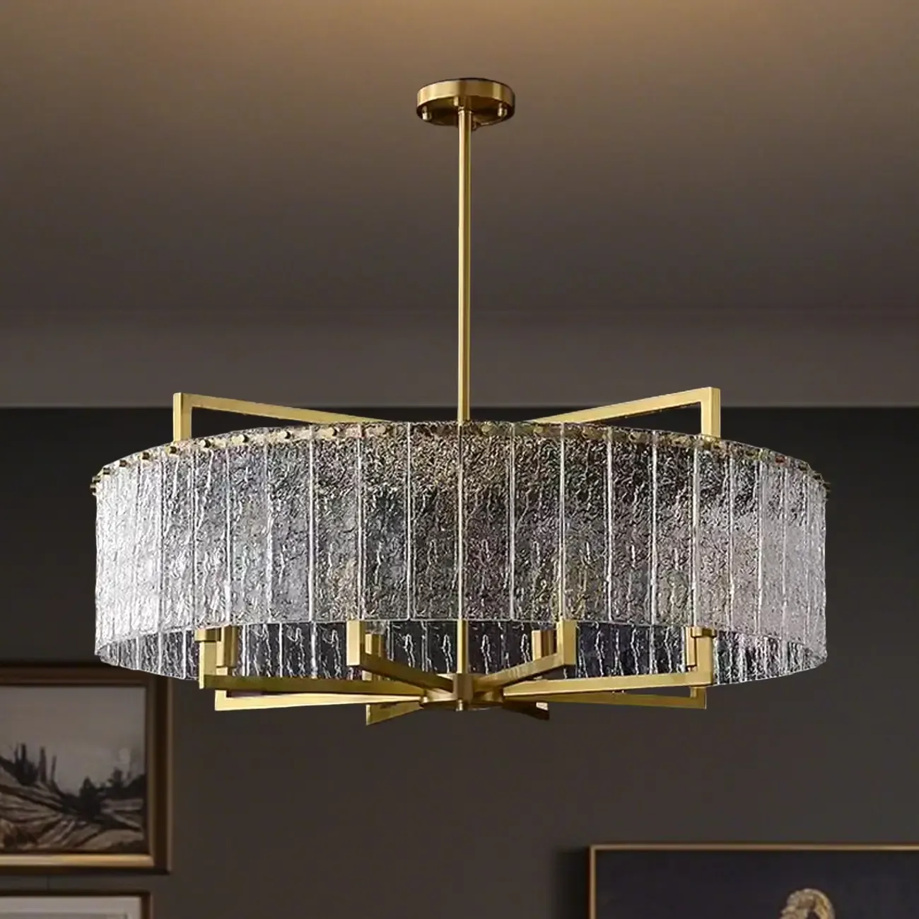 Modern Crystal Round Chandelier with Gold Frame for Decor Image - 8