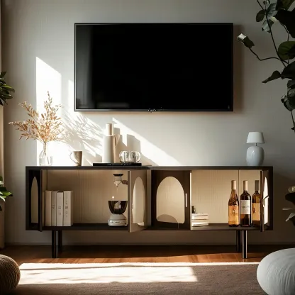 Durable Metal Juliet Arc TV Stand with Cabinet for Living Room Image - 4
