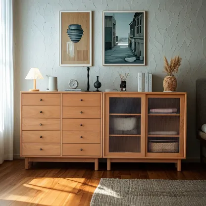 Durable Natural Wooden Bachelor Chest with Shelves for Home Image - 1