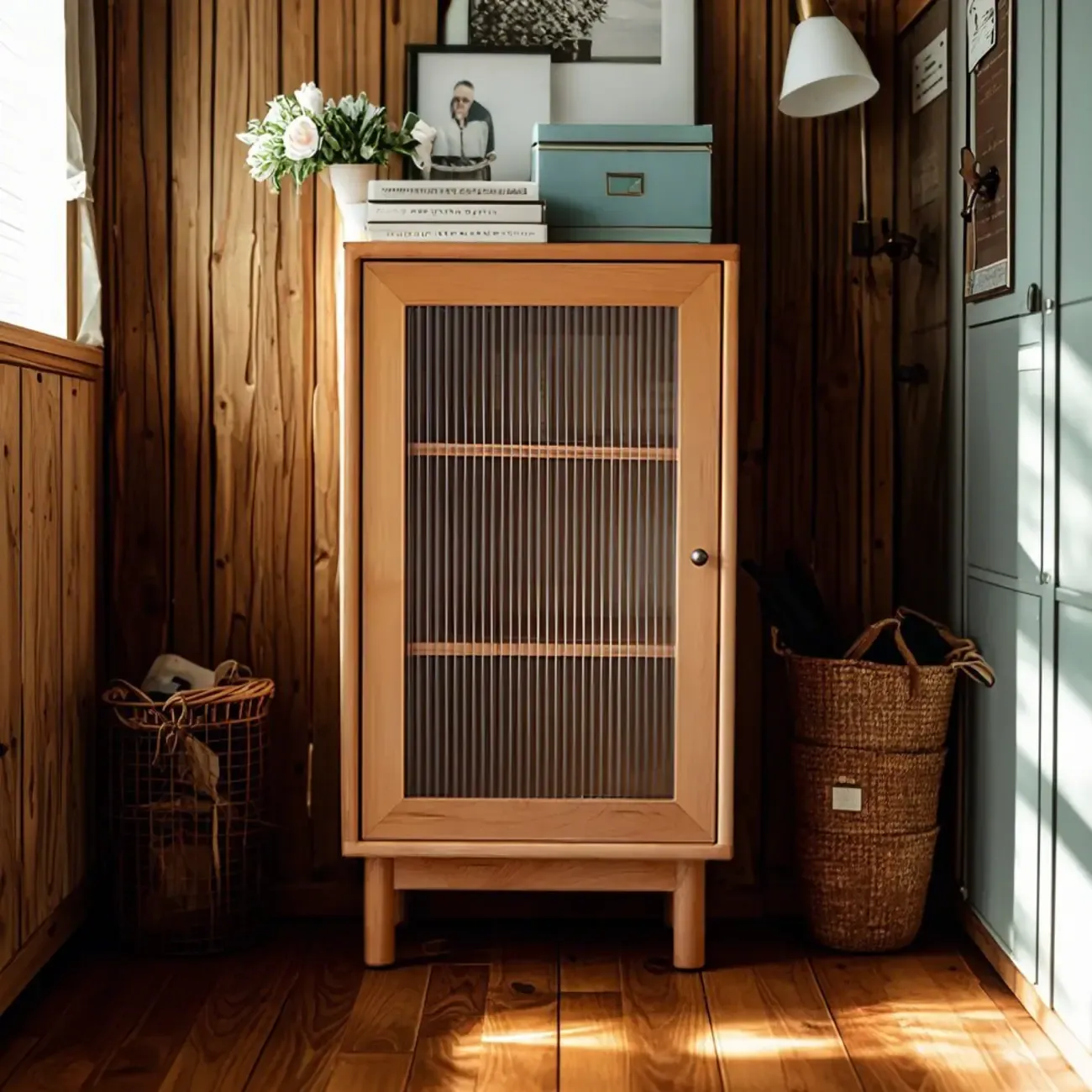 Durable Natural Wooden Bachelor Chest with Shelves for Home Image - 2