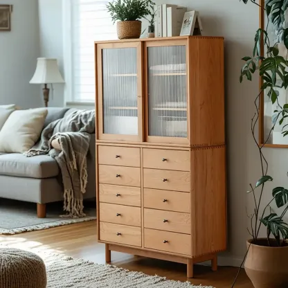 Durable Natural Wooden Bachelor Chest with Shelves for Home Image - 3