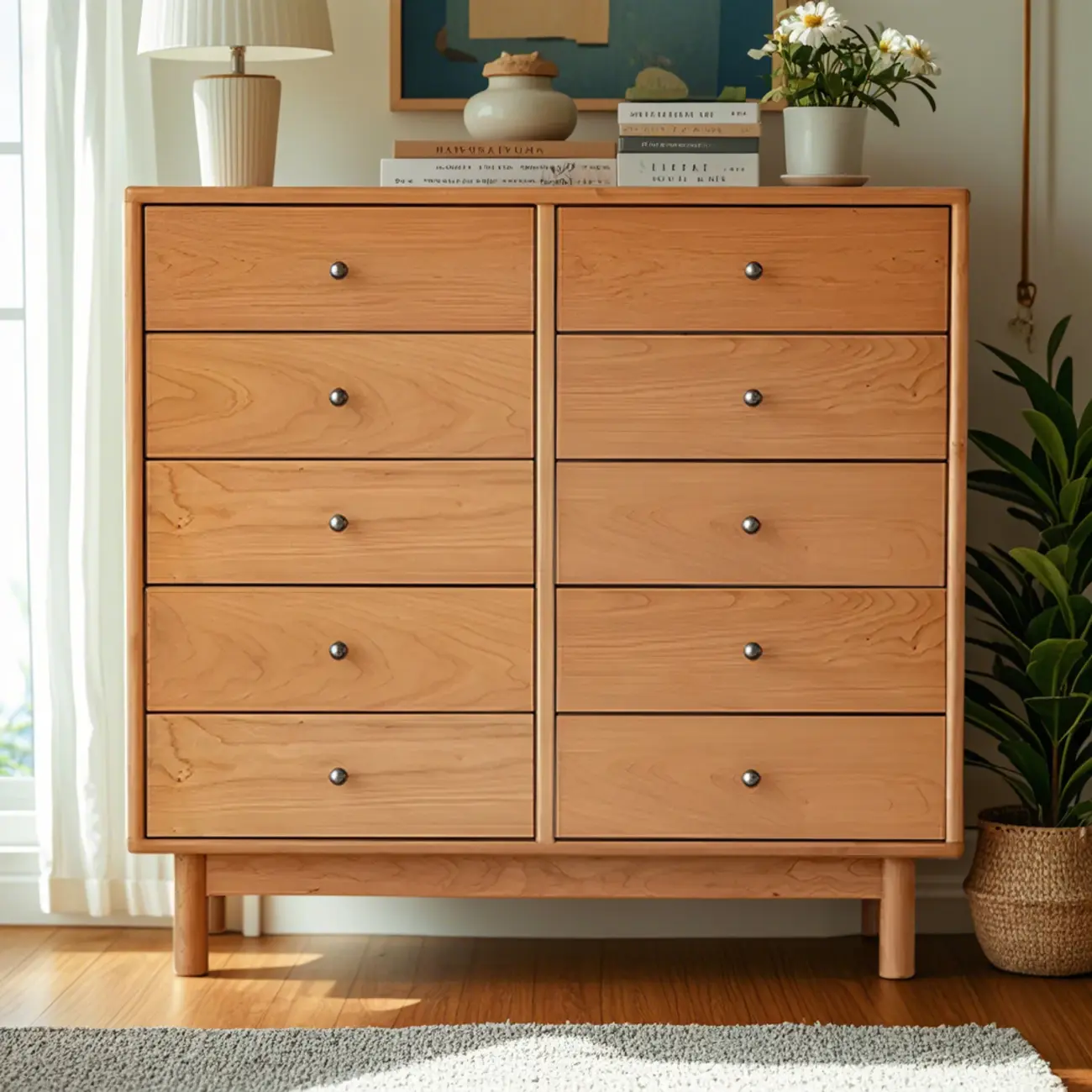 Durable Natural Wooden Bachelor Chest with Shelves for Home Image - 6 | homeyfad