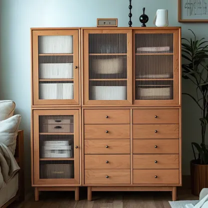 Durable Natural Wooden Bachelor Chest with Shelves for Home Image - 4