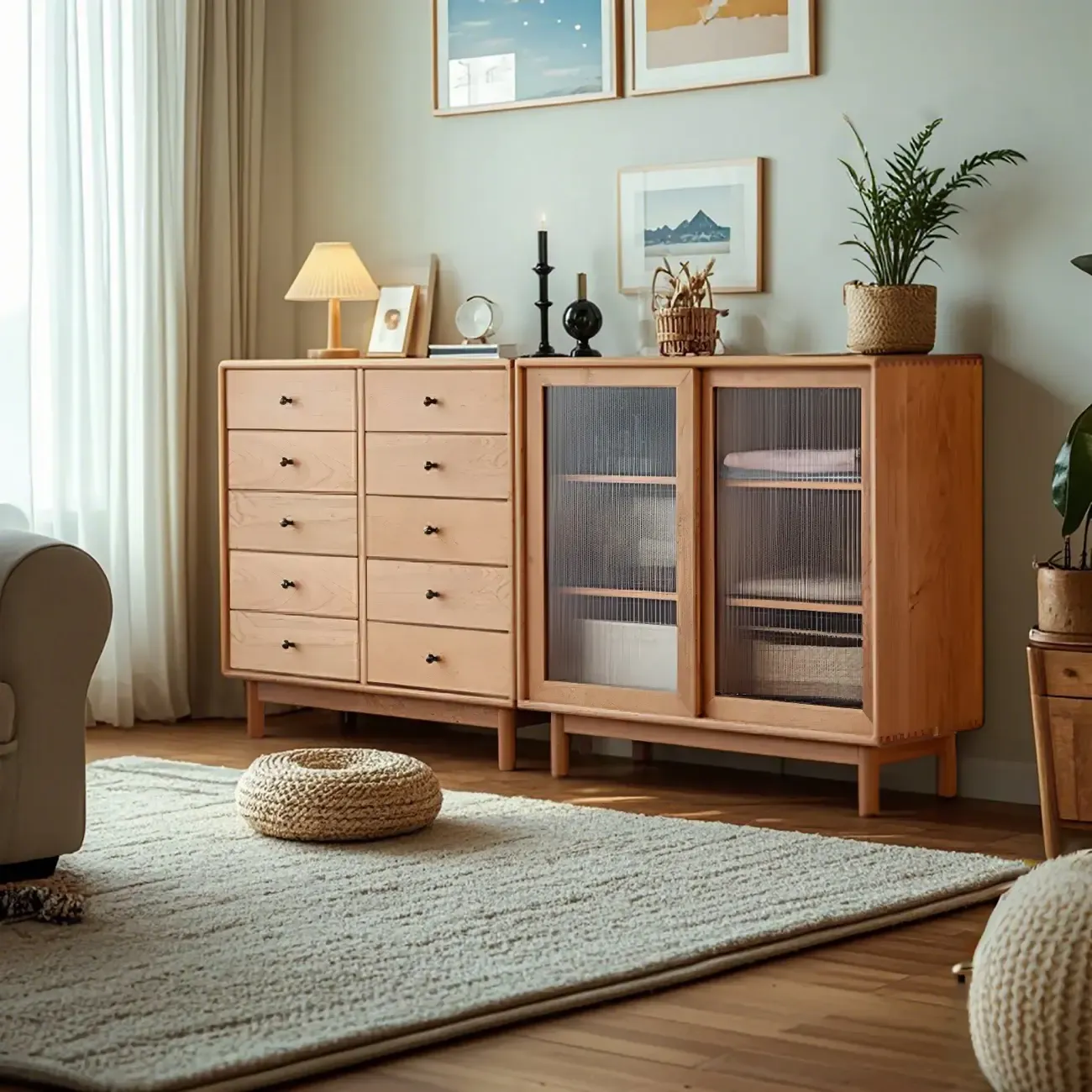 Durable Natural Wooden Bachelor Chest with Shelves for Home Image - 5