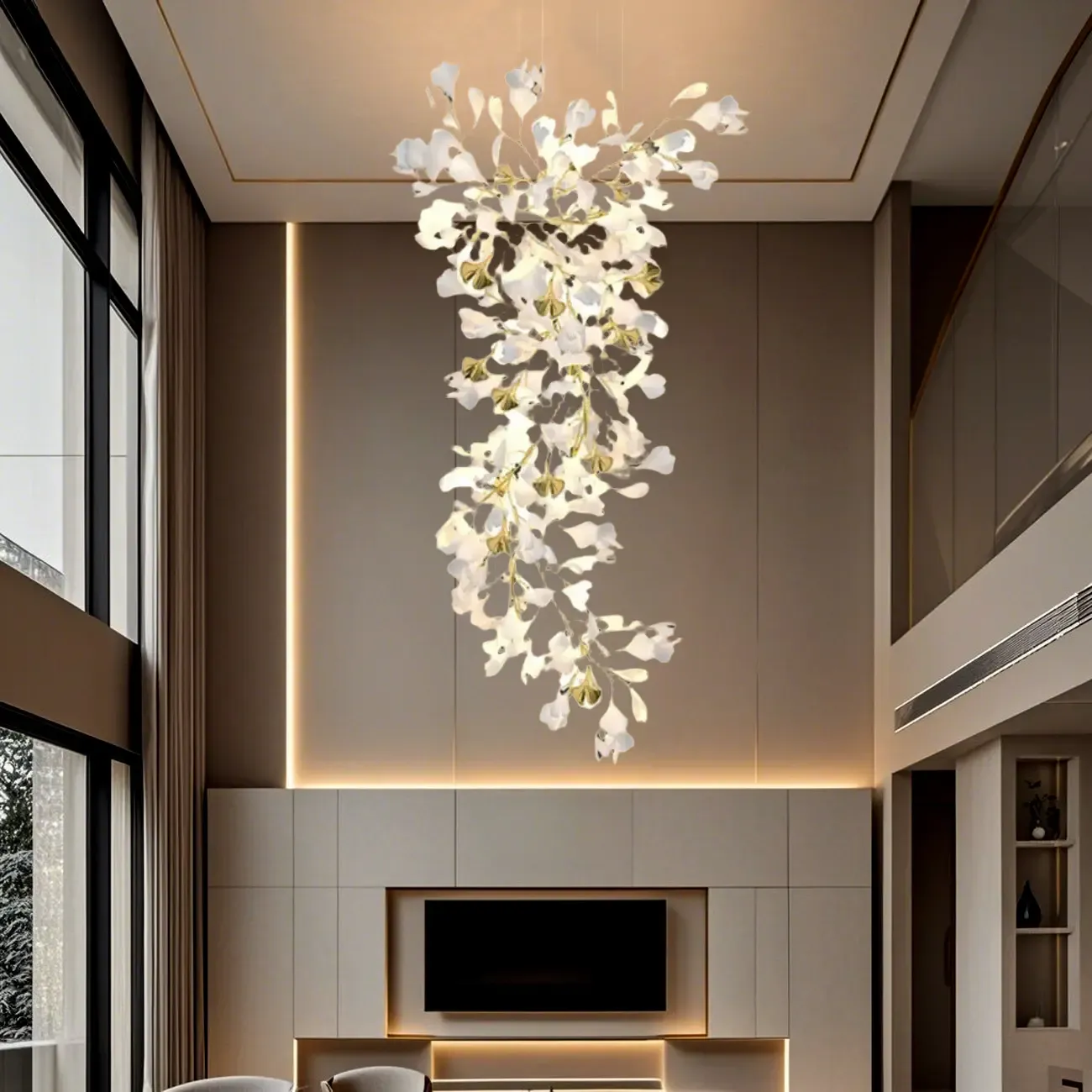 Luxury Adjustable Leaf Chandelier for Open Spaces Image - 17