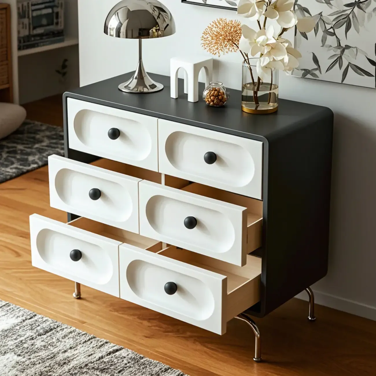 Stylish White Wooden Double Dresser with Soft-Close Drawers Image - 1