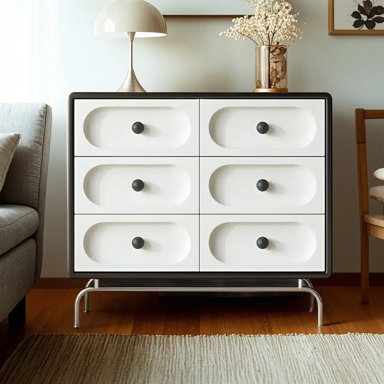 Stylish White Wooden Double Dresser with Soft-Close Drawers Image - 2