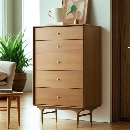 Retro Wooden Vertical Dresser with Soft Close Drawers & Storage Image - 1