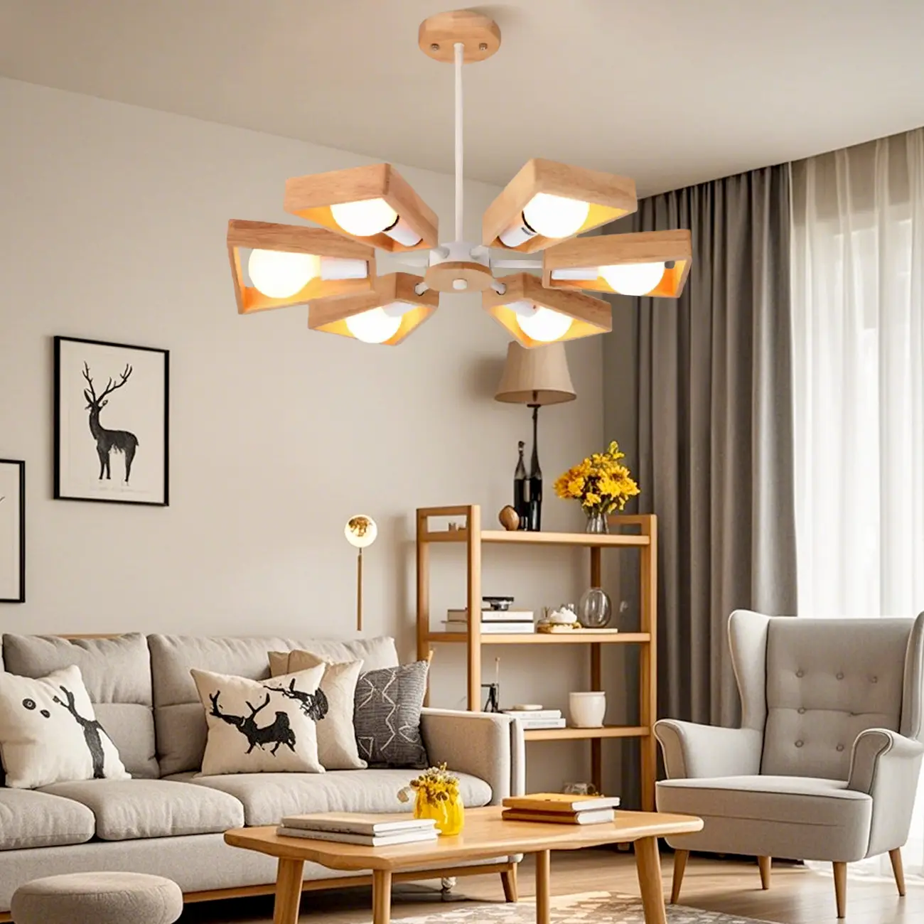 Modern Wood LED Chandelier for Living Room Decor Image - 1 | homeyfad