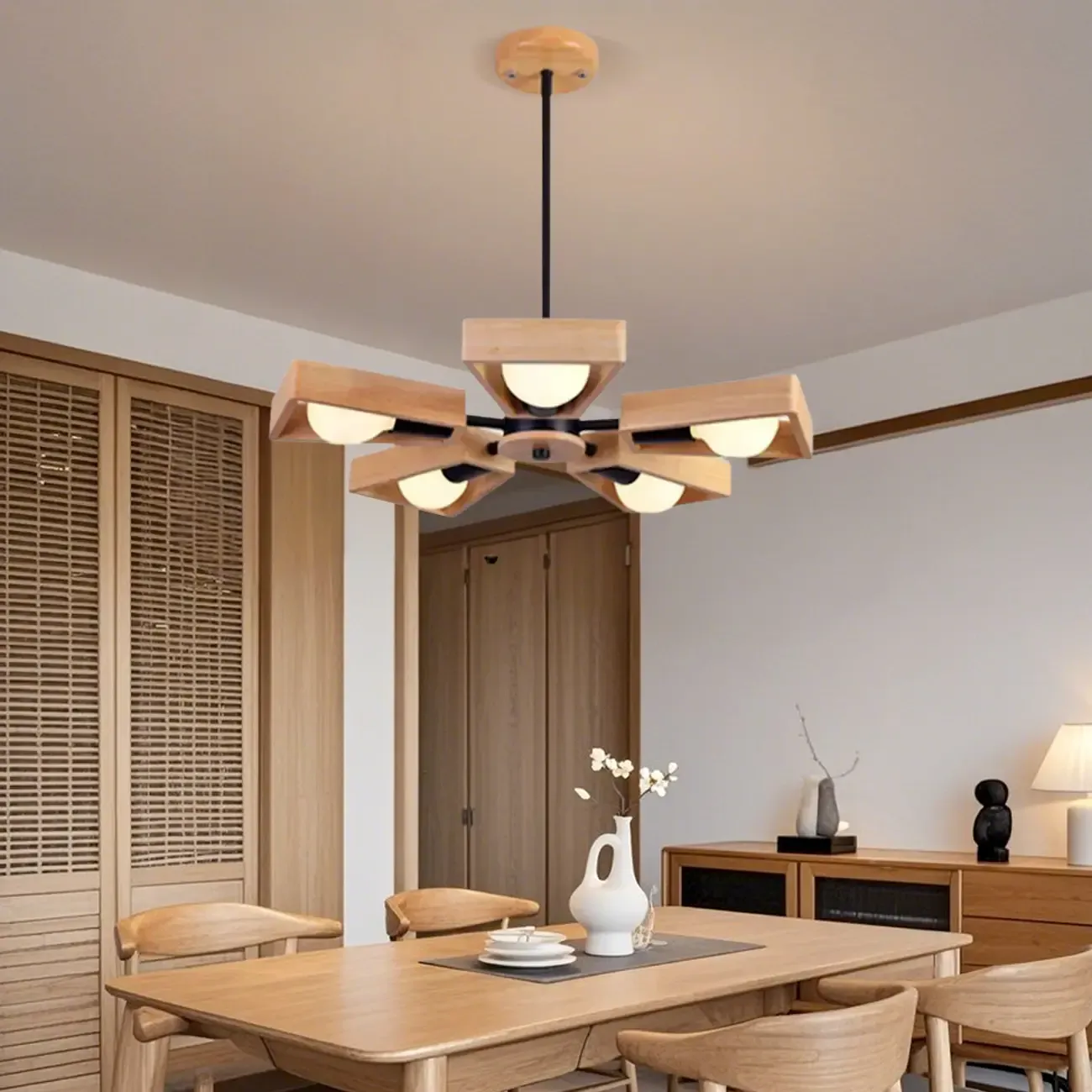 Modern Wood LED Chandelier for Living Room Decor Image - 2