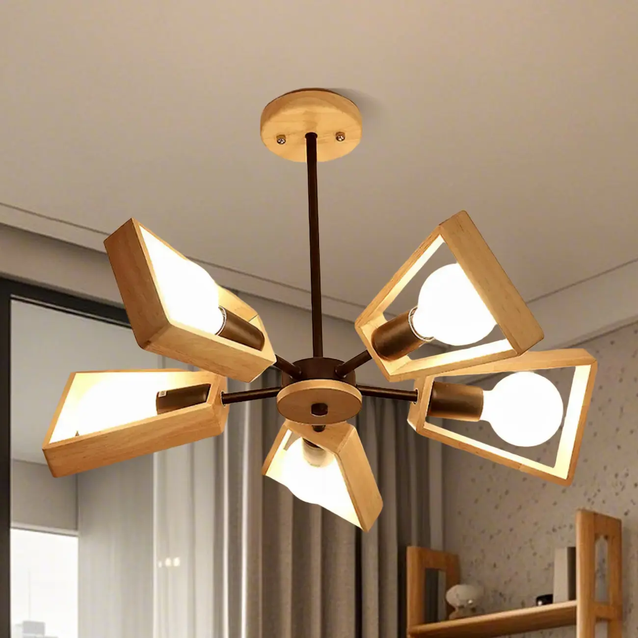 Modern Wood LED Chandelier for Living Room Decor Image - 12 | homeyfad