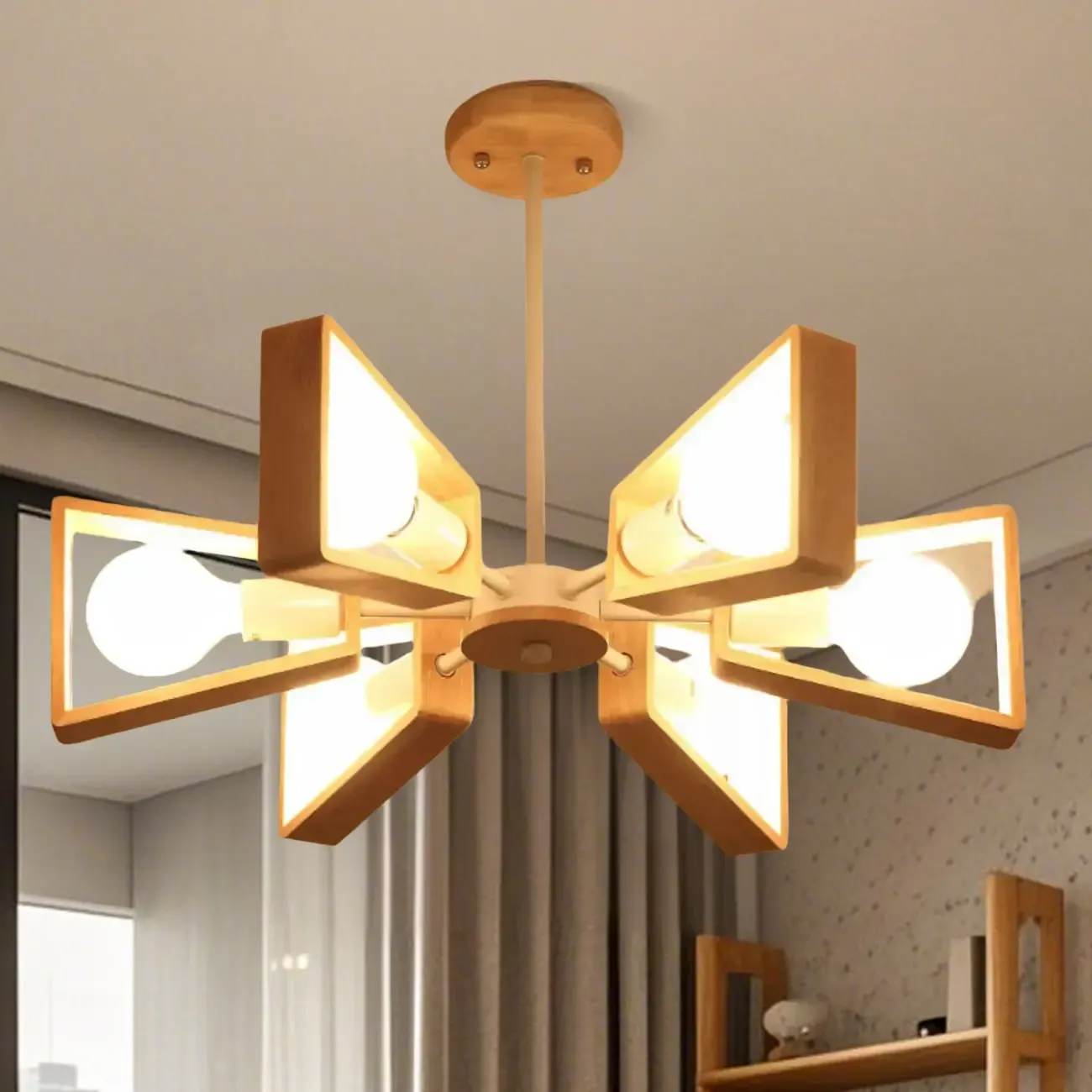 Modern Wood LED Chandelier for Living Room Decor Image - 13