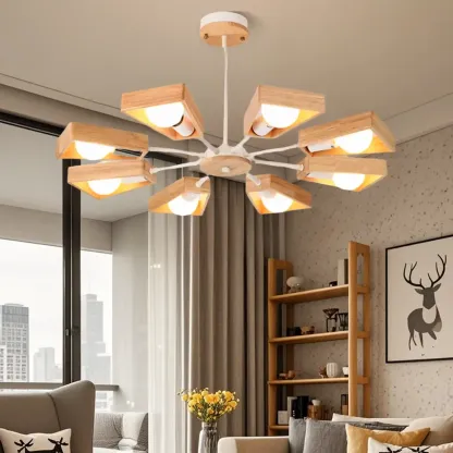 Modern Wood LED Chandelier for Living Room Decor Image - 8