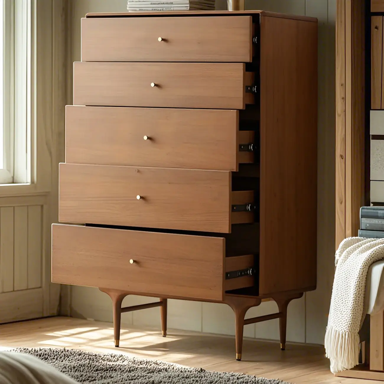 Retro Wooden Vertical Dresser with Soft Close Drawers & Storage Image - 3 | homeyfad