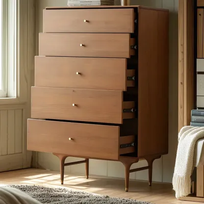 Retro Wooden Vertical Dresser with Soft Close Drawers & Storage Image - 3