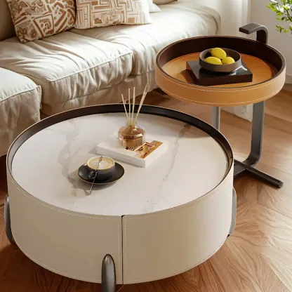 Set of 2 Wood Round Nesting Coffee Table with Modern Design  Image - 2
