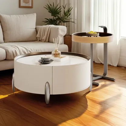 Set of 2 Wood Round Nesting Coffee Table with Modern Design  Image - 1