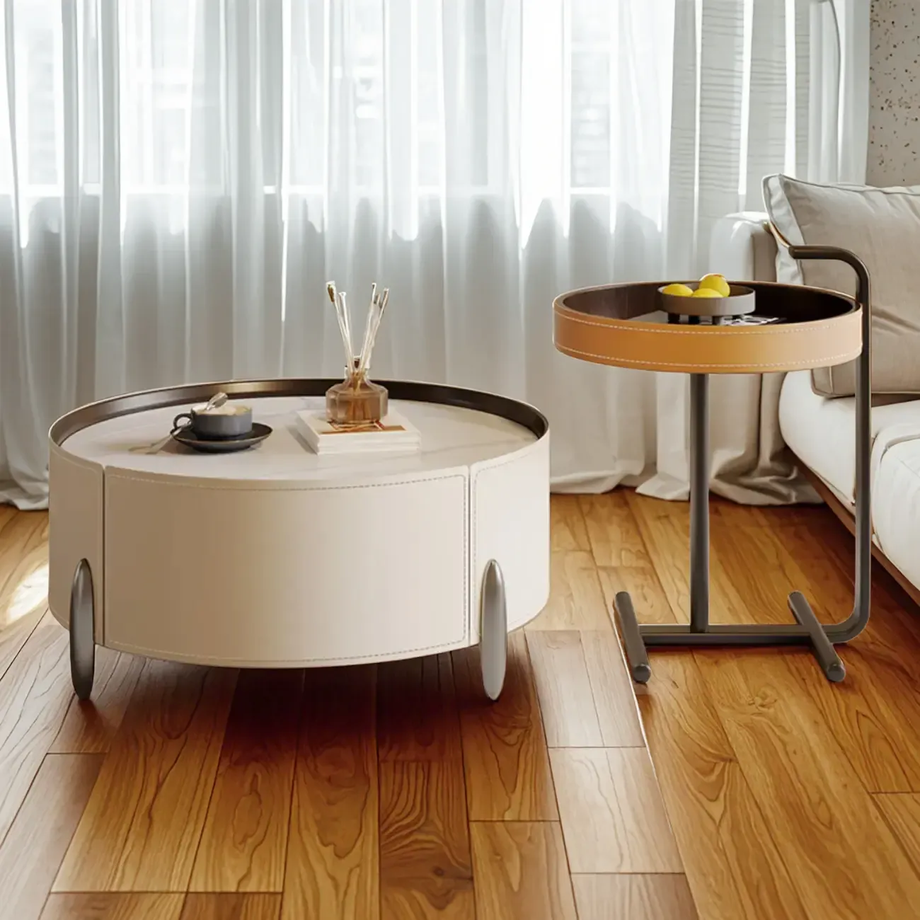 Set of 2 Wood Round Nesting Coffee Table with Modern Design  Image - 5