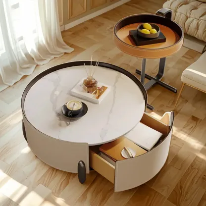 Set of 2 Wood Round Nesting Coffee Table with Modern Design  Image - 8