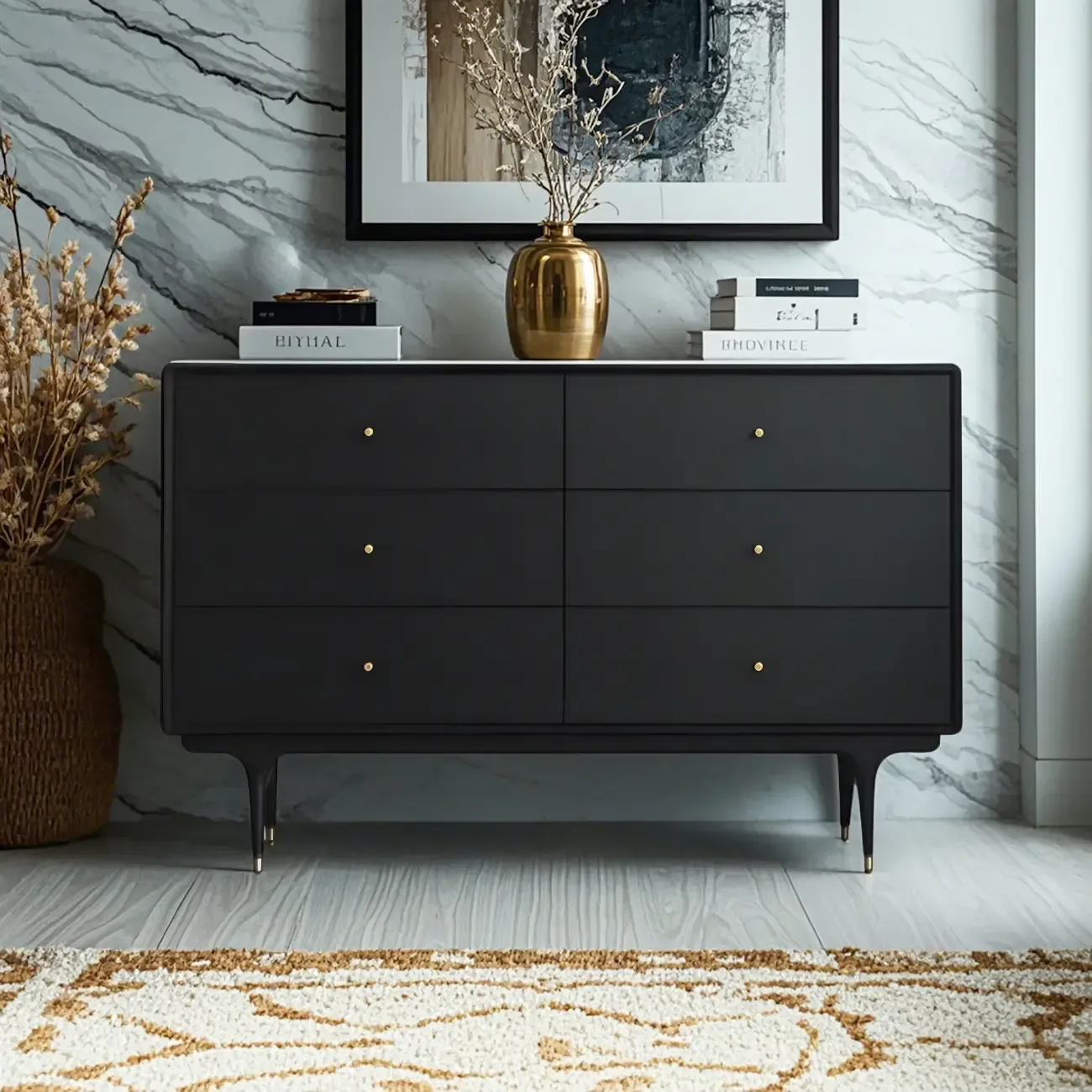 Retro Wooden Vertical Dresser with Soft Close Drawers & Storage Image - 4