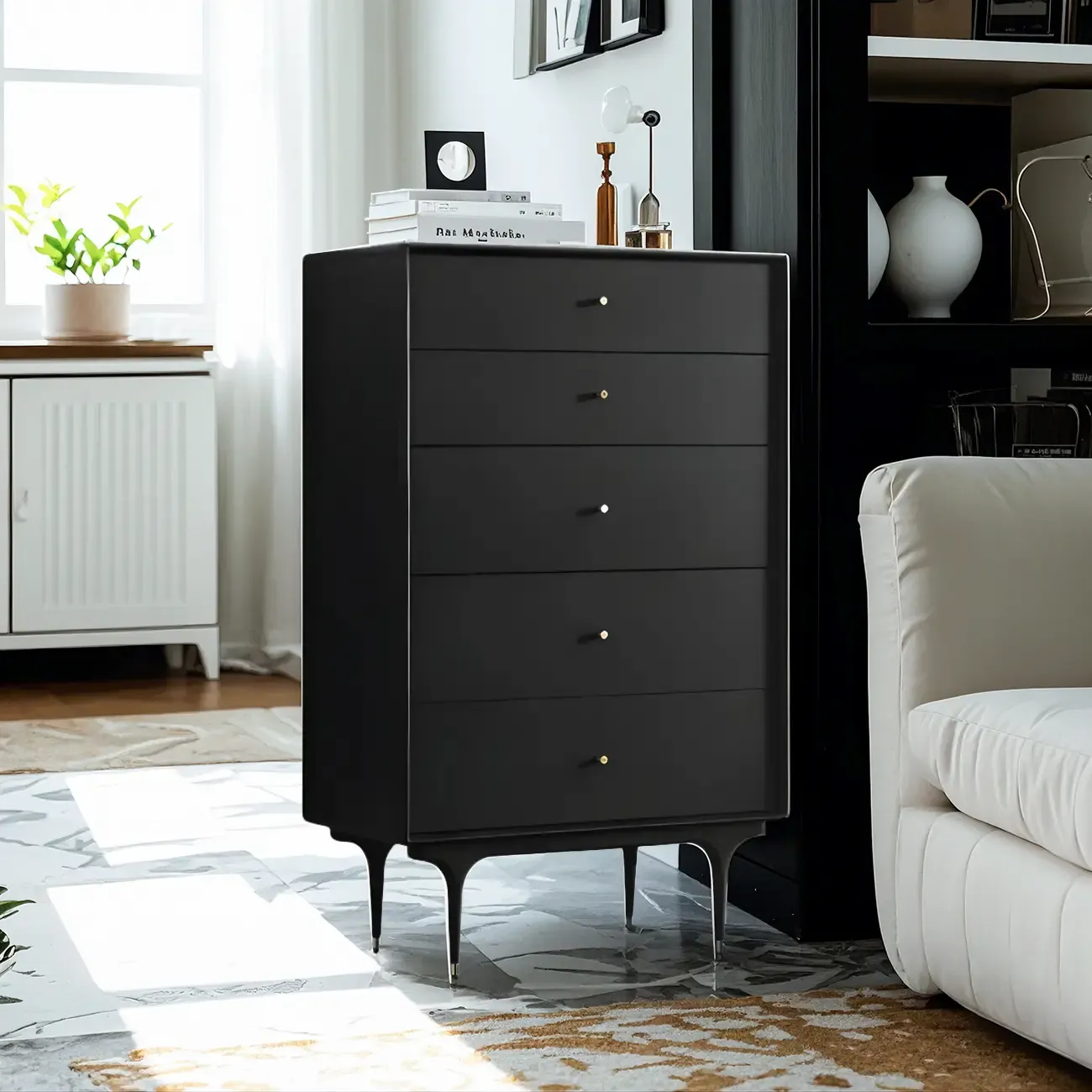 Retro Wooden Vertical Dresser with Soft Close Drawers & Storage Image - 5