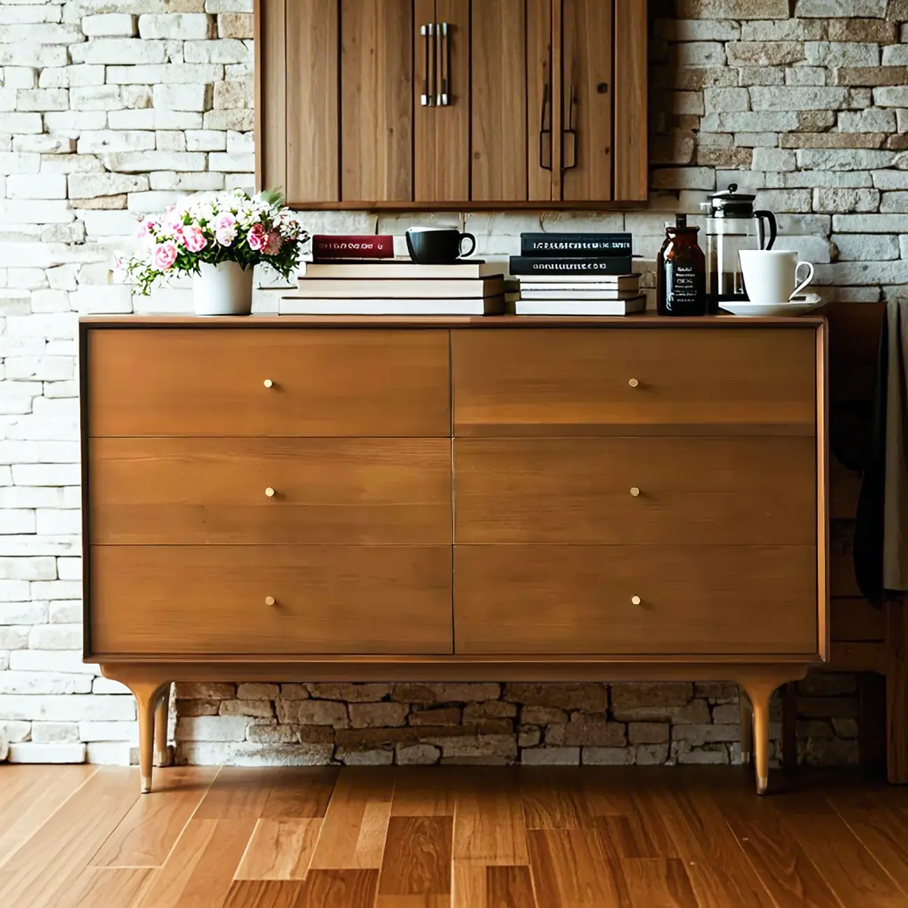 Retro Wooden Vertical Dresser with Soft Close Drawers & Storage Image - 2 | homeyfad