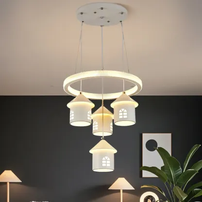 Modern 4-Light LED Chandelier with Unique House Design  Image - 1