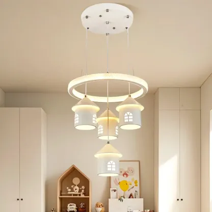 Modern 4-Light LED Chandelier with Unique House Design  Image - 2